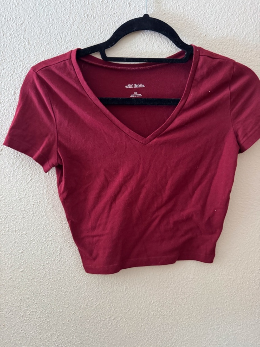 wild fable Burgundy V-Neck Short Sleeve Crop Top
